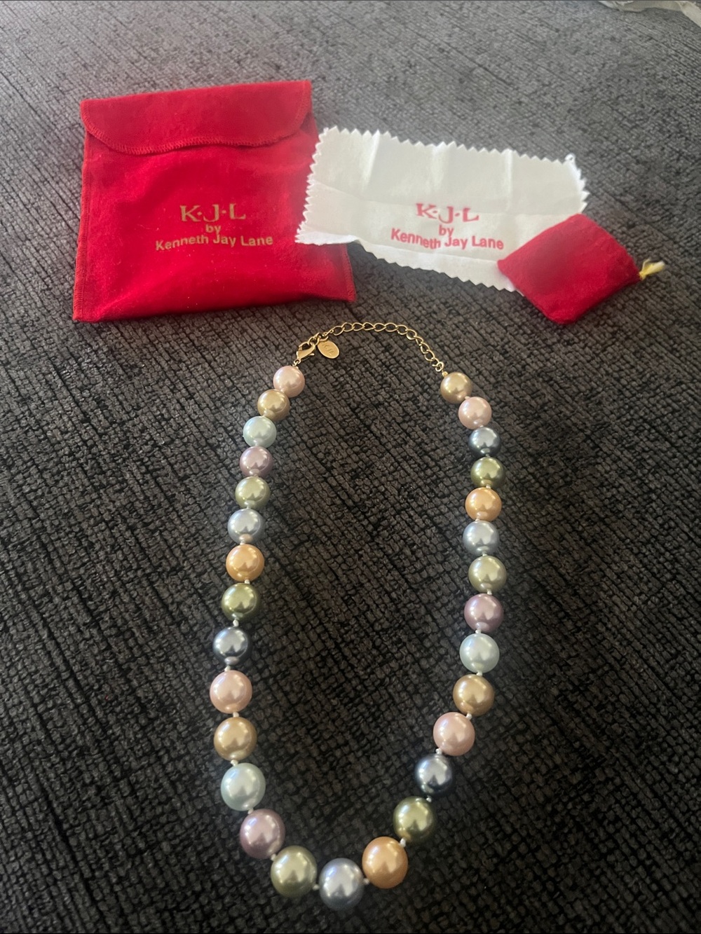 Kenneth Jay Lane Pastel Multicolor Pearl Necklace with Gold-Tone Chain